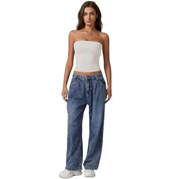 QINSEN Foldover Bandeau Tops for Women Double Lined Basic Sleeveless Going Out Tube Tops Beige M