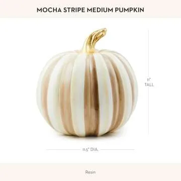 MACKENZIE-CHILDS Medium Pumpkin, Resin Halloween Home Decor, Brown-and-White Mocha Stripe