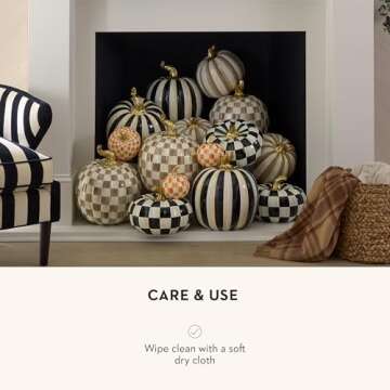 MACKENZIE-CHILDS Medium Pumpkin, Resin Halloween Home Decor, Brown-and-White Mocha Stripe