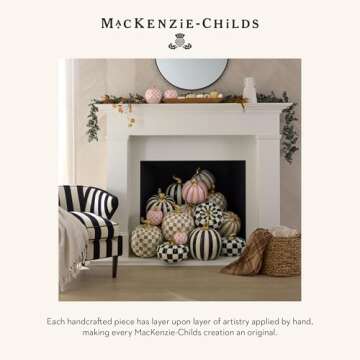 MACKENZIE-CHILDS Medium Pumpkin, Resin Halloween Home Decor, Brown-and-White Mocha Stripe