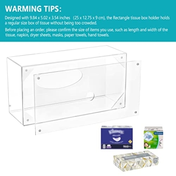 HBlife Tissue Dispenser Box Cover Rectangular Clear Acrylic Mask Case Holder with Magnetic Bottom, Dryer Sheet Holder for Car, Bathroom, Laundry, Office, Counter and Table, 9.84 x 5.02 x 3.54 Inches