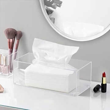 HBlife Tissue Dispenser Box Cover Rectangular Clear Acrylic Mask Case Holder with Magnetic Bottom, Dryer Sheet Holder for Car, Bathroom, Laundry, Office, Counter and Table, 9.84 x 5.02 x 3.54 Inches