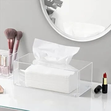 HBlife Tissue Dispenser Box Cover Rectangular Clear Acrylic Mask Case Holder with Magnetic Bottom, Dryer Sheet Holder for Car, Bathroom, Laundry, Office, Counter and Table, 9.84 x 5.02 x 3.54 Inches