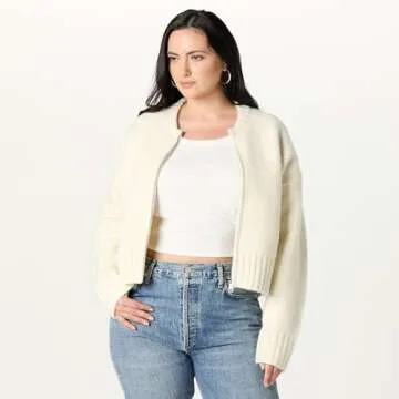 The Drop Women’s Brynne Bomber Sweater Cardigan, Whisper White, S