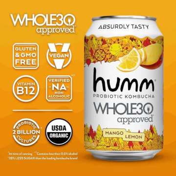 Humm Approved Kombucha - Mango Lemon - Organic, Vegan & GMO-Free (6 Pack)