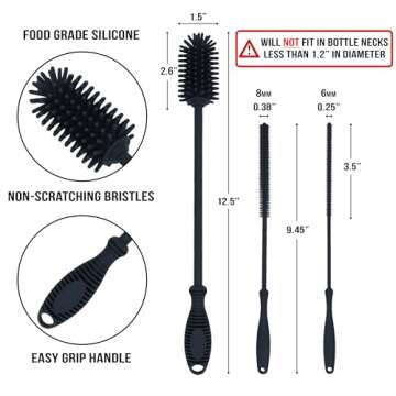 Kitchiny 12.5" Silicone Bottle Brush and Straw Cleaner Brush Set | Bottle Cleaner Brush for Hydrofla...