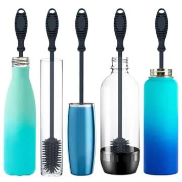 Kitchiny 12.5" Silicone Bottle Brush and Straw Cleaner Brush Set | Bottle Cleaner Brush for Hydroflasks, Insulated Sports Bottles, Straws | Water Bottle Brush Cleaner for Narrow Neck containers