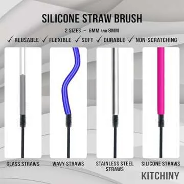 Kitchiny 12.5" Silicone Bottle Brush and Straw Cleaner Brush Set | Bottle Cleaner Brush for Hydroflasks, Insulated Sports Bottles, Straws | Water Bottle Brush Cleaner for Narrow Neck containers