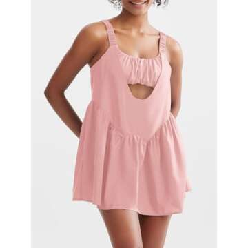 Sexyasasii Tennis Dresses for Women Workout Pockets Golf Dress with Built in Shorts and Bra Casual Athletic Pink Clothing for Sport