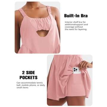 Sexyasasii Tennis Dresses for Women Workout Pockets Golf Dress with Built in Shorts and Bra Casual Athletic Pink Clothing for Sport