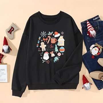 KEKEMI Women Christmas Funny Graphic Sweatshirt Long Sleeve Crewneck Pullover Tops Xmas Tree Print Fall Holiday Shirts?Black-05,XX-Large