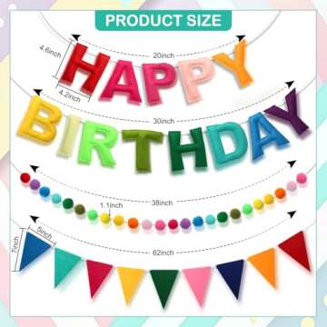 Pre-Strung Happy Birthday Banner, Felt Ball Garland HAPPY BIRTHDAY Garland, Rainbow Birthday Decorat...