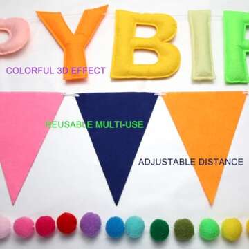 Pre-Strung Happy Birthday Banner, Felt Ball Garland HAPPY BIRTHDAY Garland, Rainbow Birthday Decorations Birthday Decor Party Pennant, Multicolor Bunting String Triangle Flags Bulk Rainbow Bunting