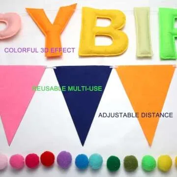 Pre-Strung Happy Birthday Banner, Felt Ball Garland HAPPY BIRTHDAY Garland, Rainbow Birthday Decorations Birthday Decor Party Pennant, Multicolor Bunting String Triangle Flags Bulk Rainbow Bunting