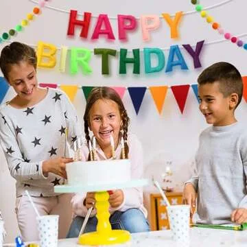 Pre-Strung Happy Birthday Banner, Felt Ball Garland HAPPY BIRTHDAY Garland, Rainbow Birthday Decorations Birthday Decor Party Pennant, Multicolor Bunting String Triangle Flags Bulk Rainbow Bunting