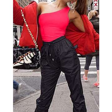 Kelisky MISSACTIVER Women's Sexy One Shouler Sleeveless Solid One Piece Bodysuit (M, Neon Hot Pink)