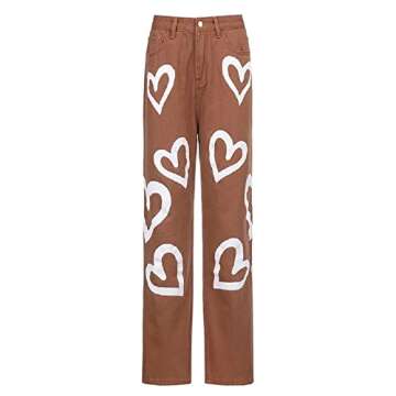 Fashion Women High Waisted Pants Wide Leg Straight Loose Denim Jeans Casual Baggy Trousers Y2K E-Girl Streetwear (Brown, XL)