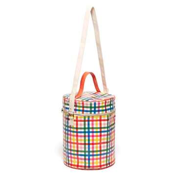 ban.do Super Chill Convertible Rainbow Plaid Cooler Bag with Removable Strap and Water Resistant Leatherette, Block Party