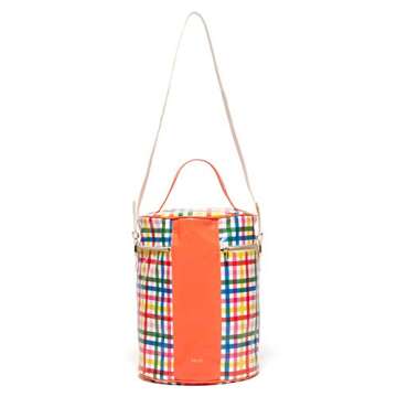 ban.do Super Chill Convertible Rainbow Plaid Cooler Bag with Removable Strap and Water Resistant Leatherette, Block Party