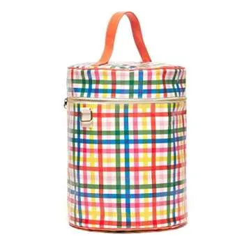 ban.do Super Chill Convertible Rainbow Plaid Cooler Bag with Removable Strap and Water Resistant Leatherette, Block Party