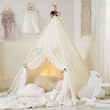 Kids Tent Floral Classic Ivory Kids Teepee Play Tent Childrens Play House Tipi Kids Room Decor little dove