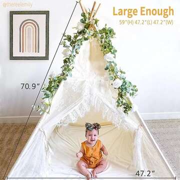 Kids Tent Floral Classic Ivory Kids Teepee Play Tent Childrens Play House Tipi Kids Room Decor little dove