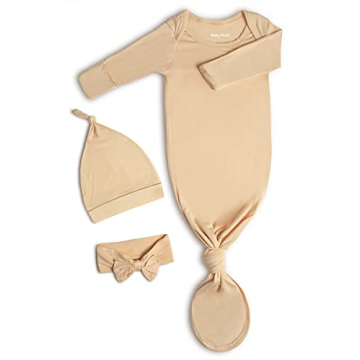 Soft Newborn Baby Knotted Gown with Mittens & Matching Accessories