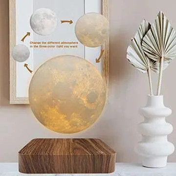 RUIXINDA Levitating Moon Lamp, Magnetic Floating Moon Lamp Spinning Luna Night Light with 3 Color Modes, for Home Office Desk Decor, Bedroom Unique Lamps, Cool Tech Gadgets Gift for Women Kids