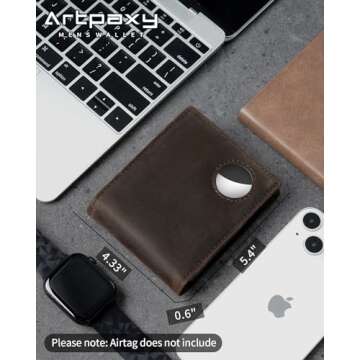Mens Wallet With AirTag Holder, Bifold Leather RFID Blocking 1 ID Windows 13 Card Holders, Gift Box ...
