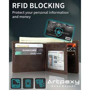 Mens Wallet With AirTag Holder, Bifold Leather RFID Blocking 1 ID Windows 13 Card Holders, Gift Box and Screen Protector Included, AirTag Not Included