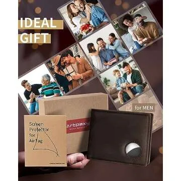Mens Wallet With AirTag Holder, Bifold Leather RFID Blocking 1 ID Windows 13 Card Holders, Gift Box and Screen Protector Included, AirTag Not Included