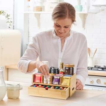 Coffee Bar Organizer for Countertop with drawer - Coffee Station Organizer for Countertop - Drawer f...