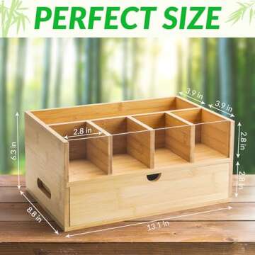 Coffee Bar Organizer for Countertop with drawer - Coffee Station Organizer for Countertop - Drawer for K-cup,Tea Condiment - Bamboo kitchen decor for home and office