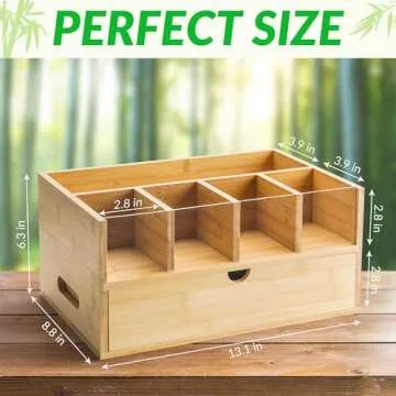 Coffee Bar Organizer for Countertop with drawer - Coffee Station Organizer for Countertop - Drawer for K-cup,Tea Condiment - Bamboo kitchen decor for home and office