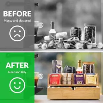 Coffee Bar Organizer for Countertop with drawer - Coffee Station Organizer for Countertop - Drawer for K-cup,Tea Condiment - Bamboo kitchen decor for home and office