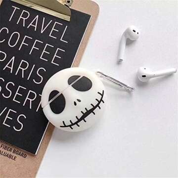 Joyleop(Luminous Skull) Compatible with Airpods 1/2 Case Cover,Girls Boys Teens 3D Cute Cartoon Funny Fun Cool Kawaii Fashion Chic,Silicone for Airpod Character Design Skin Keychain Air pods Case