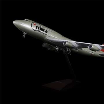 24-Hours 18” 1:130 Scale Airplane Model American Northwest 747 Plane Model with LED Light(Touch or Sound Control) for Decoration or Display