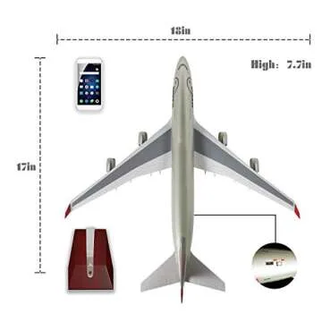 24-Hours 18” 1:130 Scale Airplane Model American Northwest 747 Plane Model with LED Light(Touch or Sound Control) for Decoration or Display