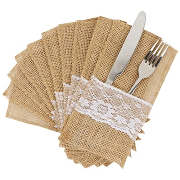 Elegant OurWarm Burlap Lace Utensil Holders for All Occasions