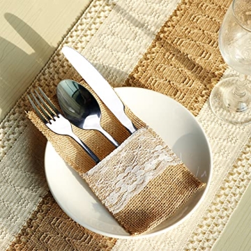 Elegant OurWarm Burlap Lace Utensil Holders for All Occasions