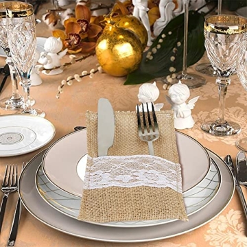 Elegant OurWarm Burlap Lace Utensil Holders for All Occasions
