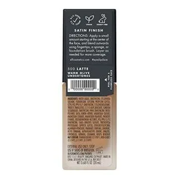 e.l.f. Flawless Satin Foundation, Lightweight & Medium Coverage, Semi-Matte Finish, Vegan & Cruelty-Free, Latte, 0.68 Fl Oz (20mL)