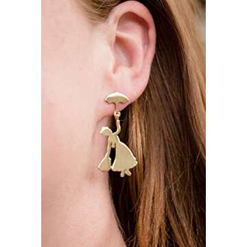 Blingsoul Mary Gold Poppins Earrings - Flying Umbrella Dangle Earrings For Women | [J100036] Mry Pop...