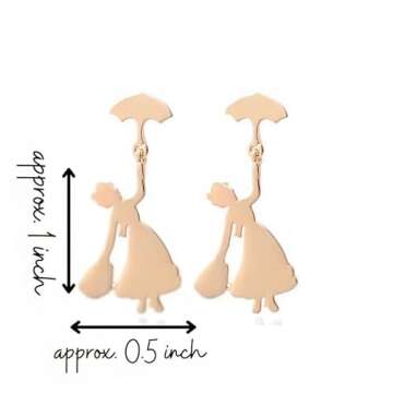 Blingsoul Mary Gold Poppins Earrings - Flying Umbrella Dangle Earrings For Women | [J100036] Mry Popin | Gold