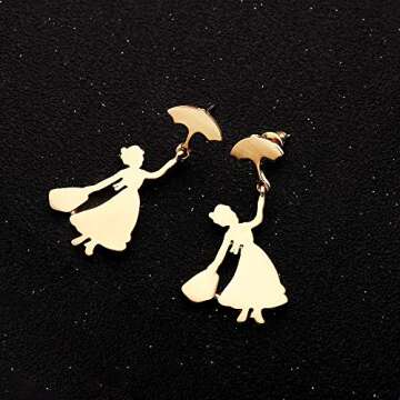 Blingsoul Mary Gold Poppins Earrings - Flying Umbrella Dangle Earrings For Women | [J100036] Mry Popin | Gold
