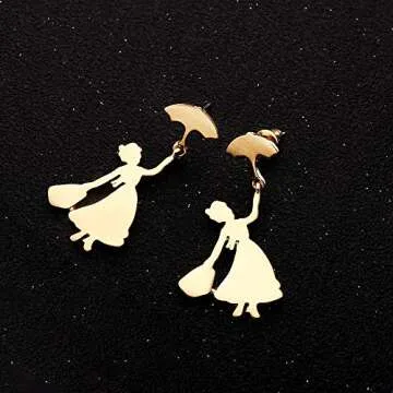 Blingsoul Mary Gold Poppins Earrings - Flying Umbrella Dangle Earrings For Women | [J100036] Mry Popin | Gold