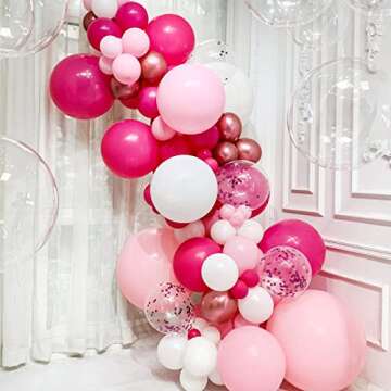 SANERYI Pink Balloon Arch Kit, 150pcs Hot Pink and White Confetti Balloons Garland for Happy Birthday Valentine's Mother's Girl's Baby Shower Princess Party Decorations Baby Shower