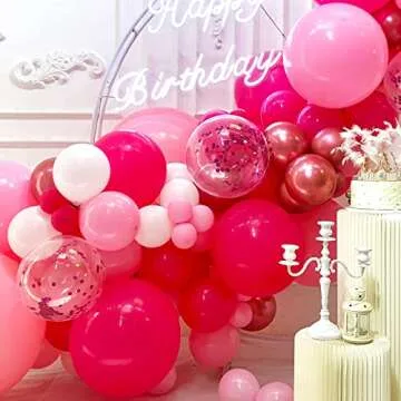 SANERYI Pink Balloon Arch Kit, 150pcs Hot Pink and White Confetti Balloons Garland for Happy Birthday Valentine's Mother's Girl's Baby Shower Princess Party Decorations Baby Shower