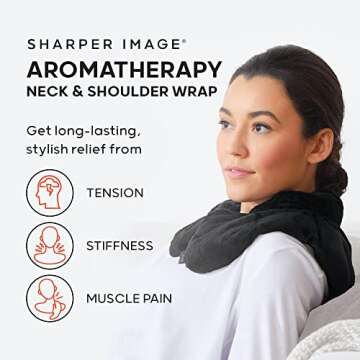 Heated Neck & Shoulder Wrap by Sharper Image - Microwavable Warm & Cooling Plush Pad with Aromathera...