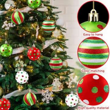 DIYDEC 18pcs Christmas Balls Ornament 2.4 Inch Glittering Hanging Xmas Balls for Tree Decoration Swi...